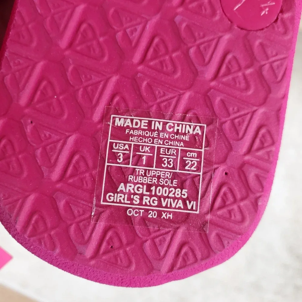 Roxy Viva VI Kid Flip Flop Sandal Sz 3 Hot Pink Leather Comfort Slip On Open Toe